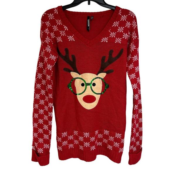 Razzle Dazzle - Reindeer With Glasses - Novelty Christmas Sweater - Size Large - Picture 1 of 9